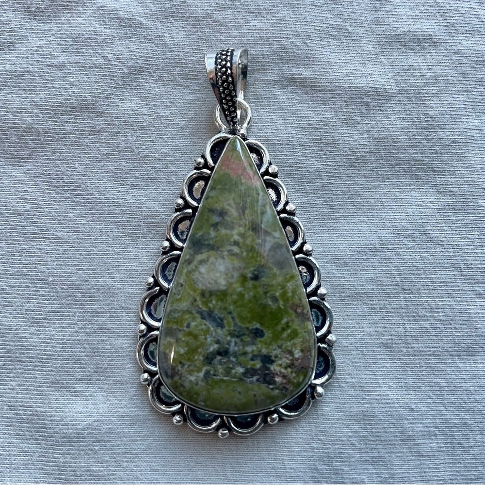 Silver Plated Unakite Pendant